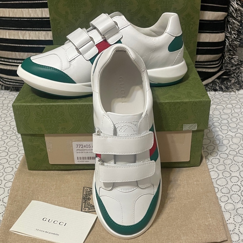 Gucci White and Green Apollo  Sneakers Unisex